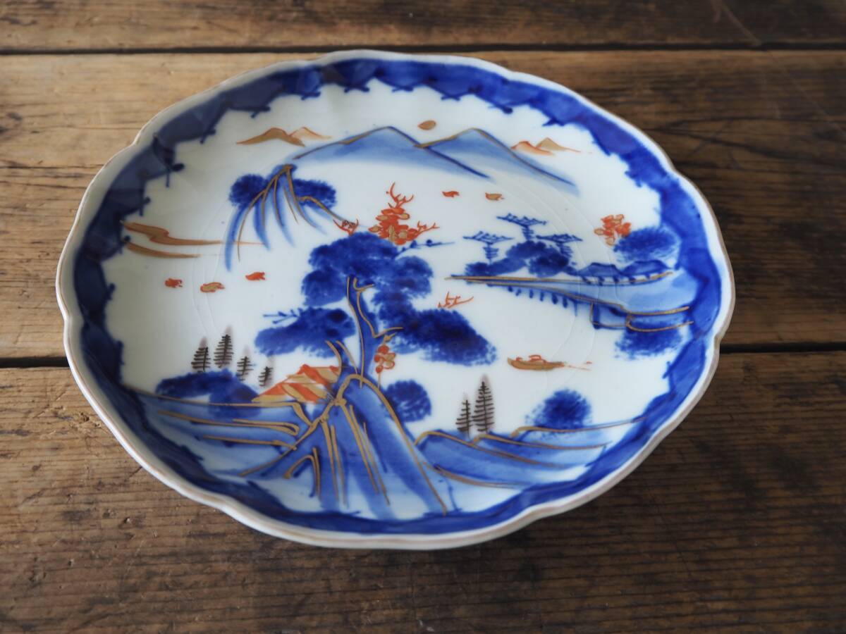 【OAN】時代物 染付 輪花 平皿 5客 骨董 古美術 古道具 古民藝 茶道具 懐石 古玩 染錦 古伊万里 九谷 瀬戸_画像5