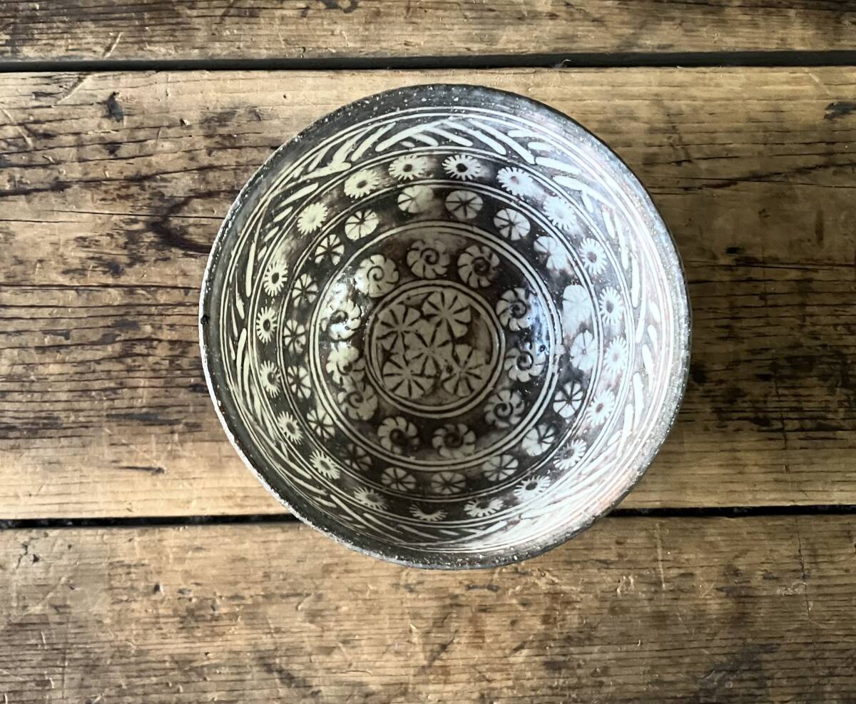 【OAN】 作家物 銘有 刷毛目 象嵌 茶碗 骨董 古美術 古道具 民藝 古民藝 茶道具 懐石 古玩 抹茶碗 三島手 E251115_画像5