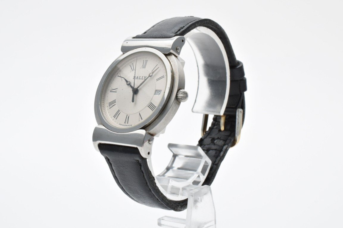 BALLＹ バリー 腕時計 メンズ クォーツ式 シルバー文字盤 デイト ３針 黒ベルト 電池式_画像2