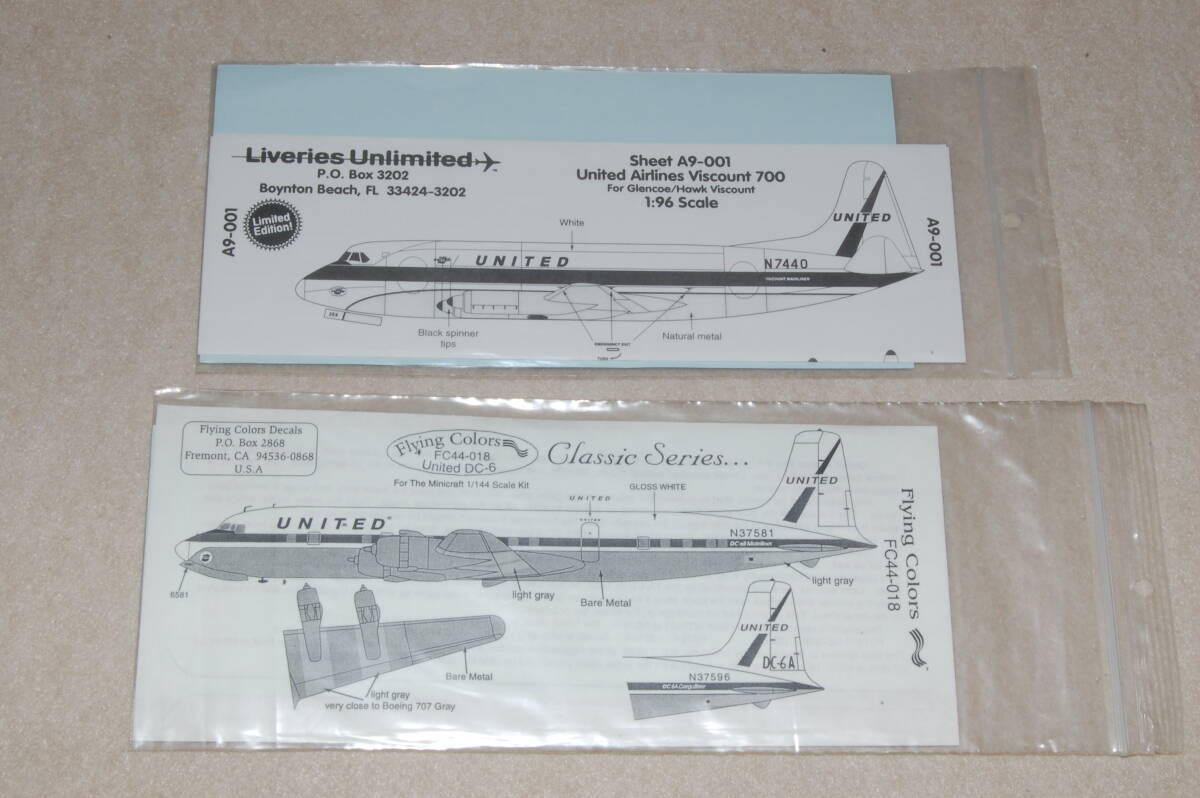 デカール　1/144 DC-6 United / 1/96 Viscount700 United_画像2