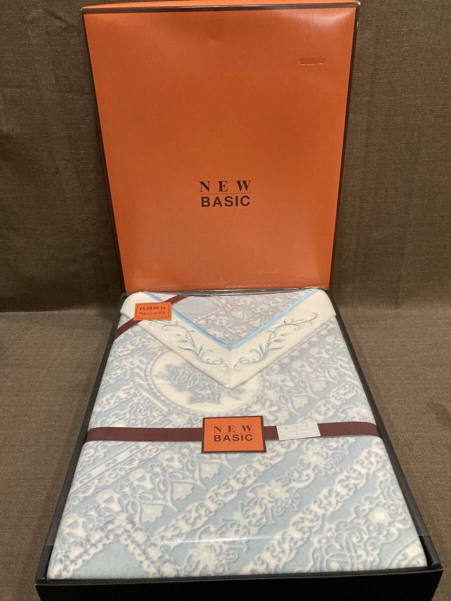 ⑨ NEW BASIC 抗菌防臭・綿毛布 RNB-53ブルー サイズ 140cm×200cm 綿100% あ_画像1