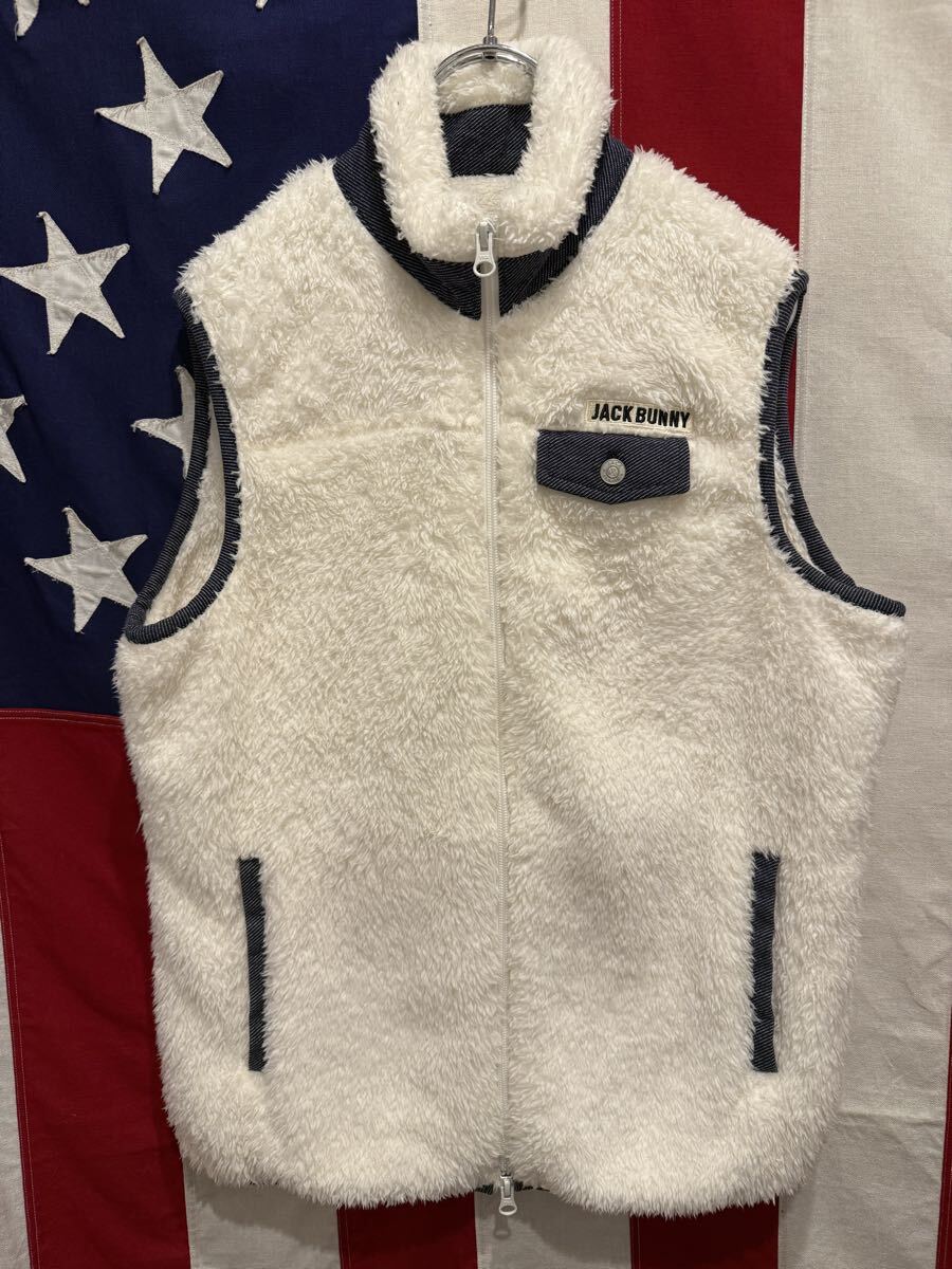 ★Jack Bunny!! by PEARLY GATES★ジャックバニー★パーリーゲイツ★ボアフリースベスト★ダブルジップ★ホワイト★白★2★Lサイズ相当★_画像2