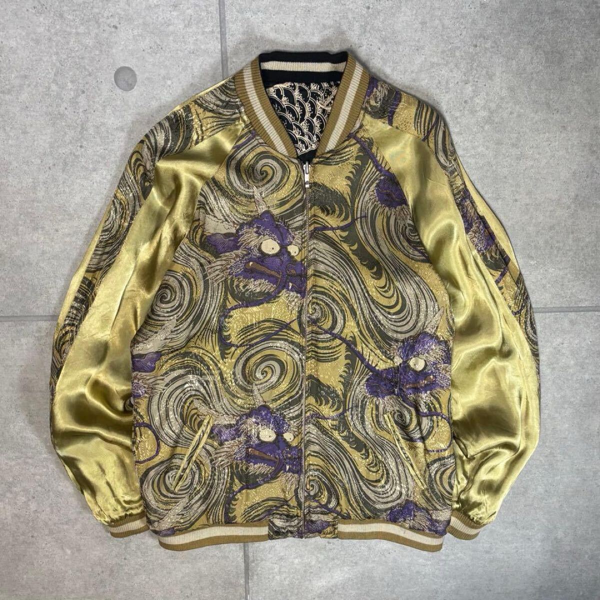 百花繚乱　スカジャン　スーベニアジャケット　リバーシブル　龍　鯉　桜　全面刺繍　サテン　東洋　横須賀　和柄　ゴールド　ブラック　L_画像3
