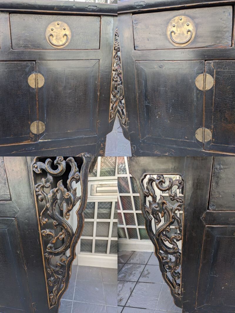 W752 Joseon Dynasty мебель столик для сутры type дзельква дерево . гравюра . дракон желтый медь металлические принадлежности утро . полки / Yamato товары для дома рейс E разряд 