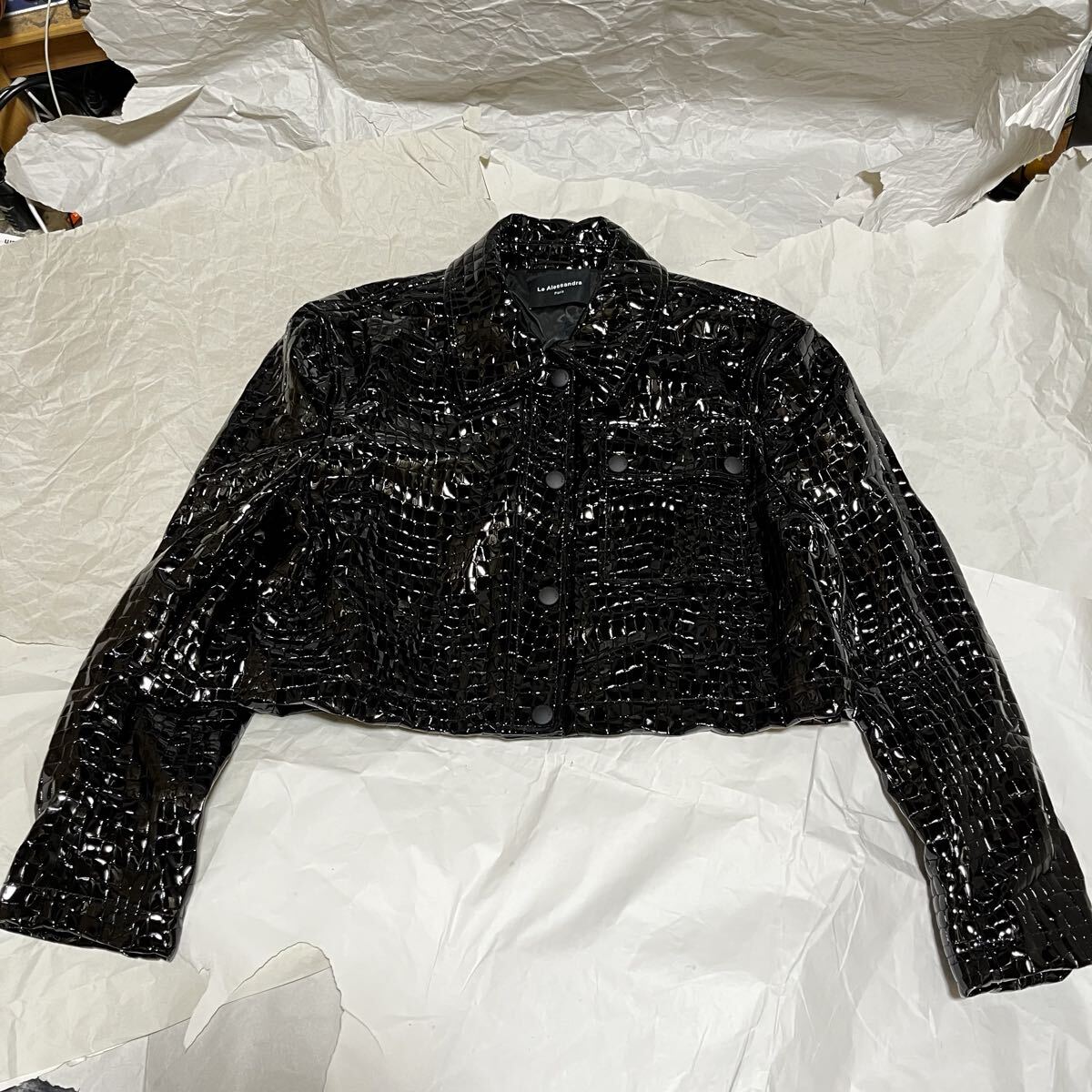 【レ・アレッサンドラ】 エナメル / クロコ / クロップド丈 ジャケット XS_画像1