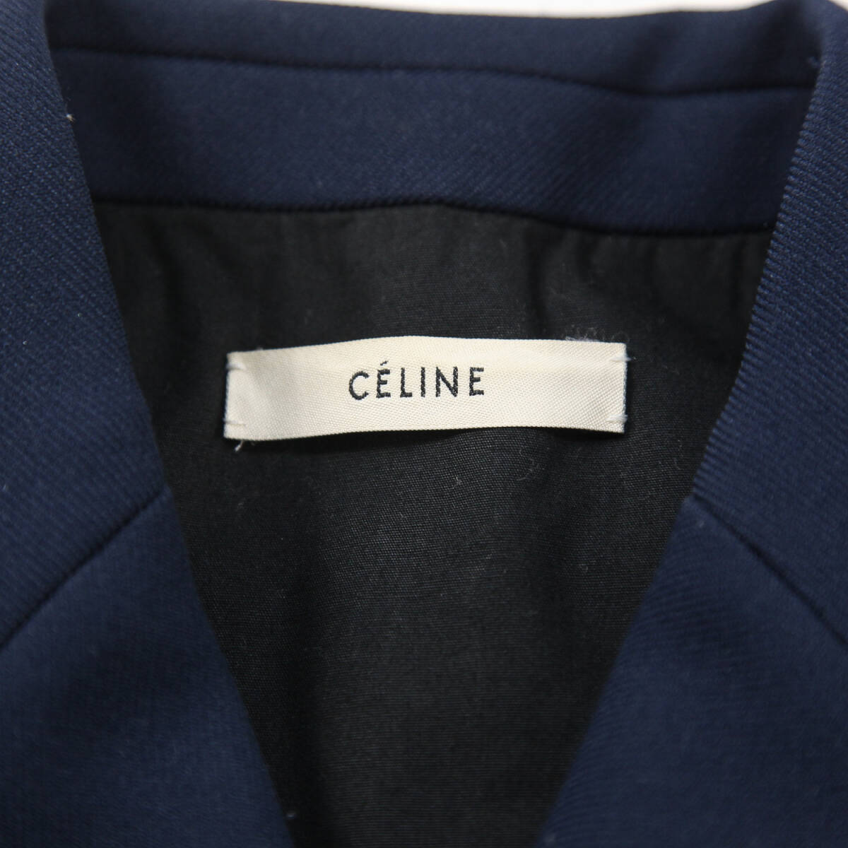 希少 美品 CELINE フィービー期 ポリエステルサージ 6Bダブルブレステッド ブレザー 2 5I54 / 3812 36 金ボタン ジャケット 紺ブレ SSM6447_画像3