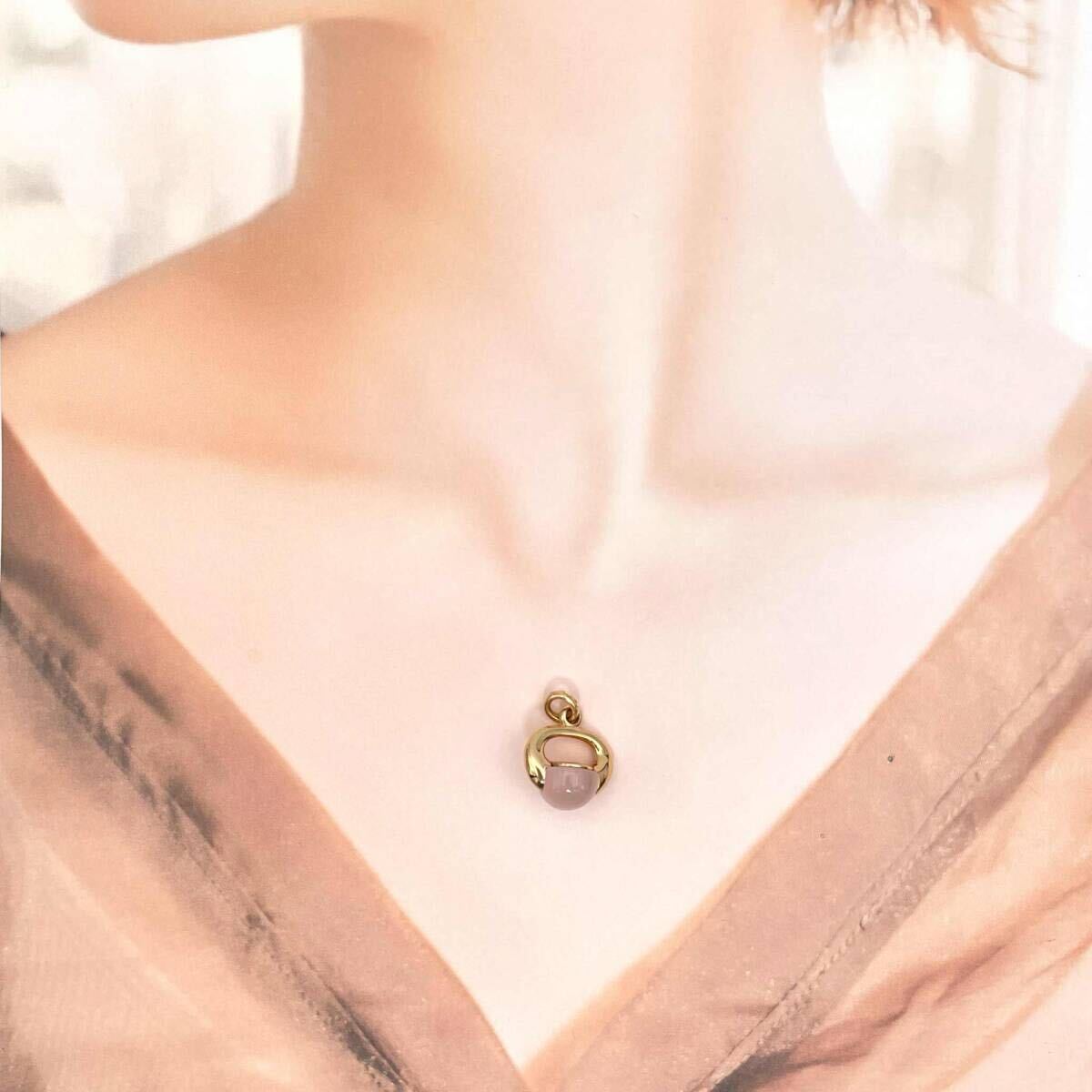 1円～ 訳あり ポメラート ルナ ローズクォーツ 石欠けあり ペンダントトップ 750 K18YG 金 ゴールド ブランドジュエリー 6.7g Pomellato_画像2