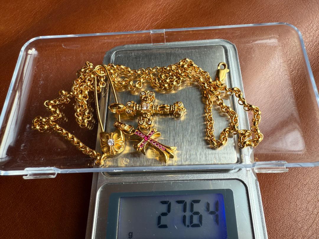 ★JSF+B 22K金メッキS925 デザイン型安全ピン付クロスネックレス_画像10