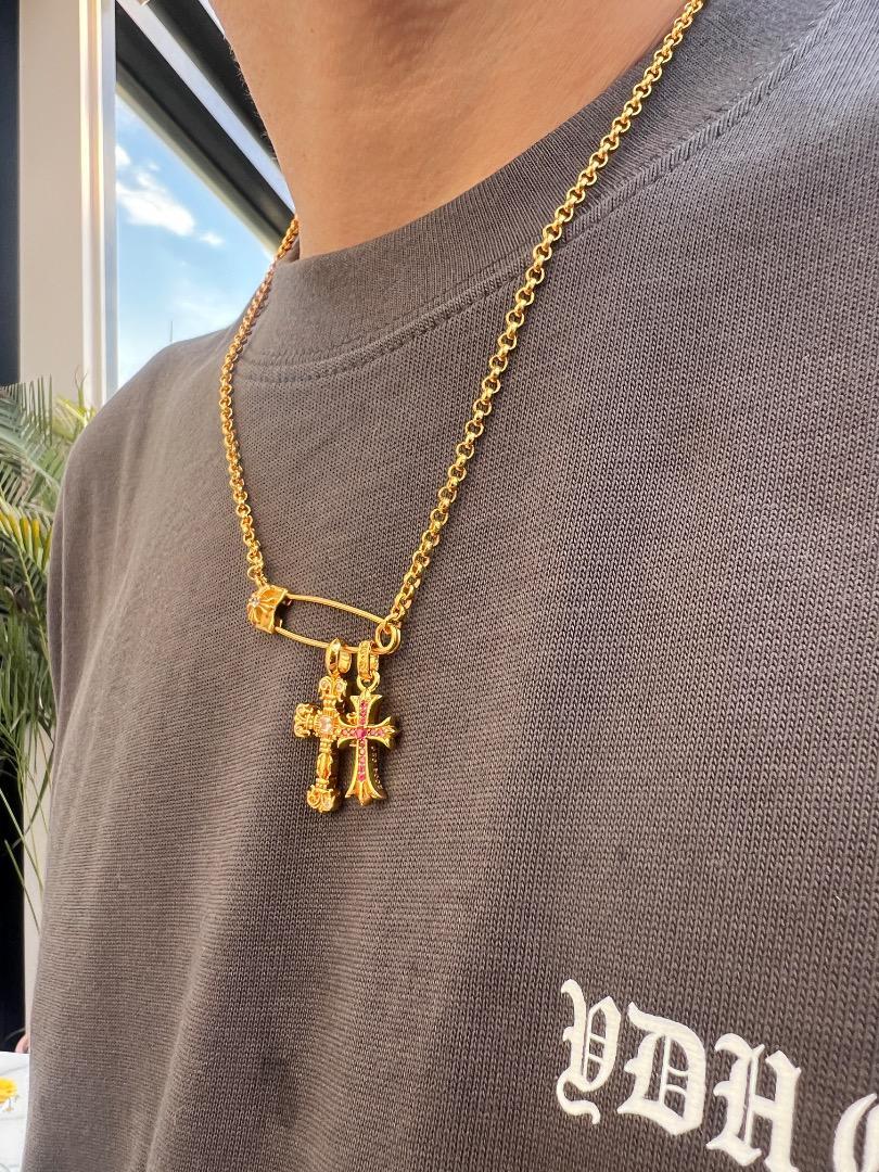 ★JSF+B 22K金メッキS925 デザイン型安全ピン付クロスネックレス_画像6