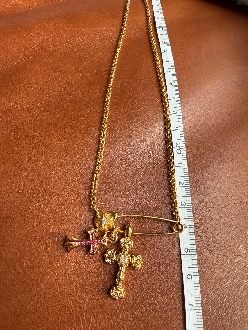 ★JSF+B 22K金メッキS925 デザイン型安全ピン付クロスネックレス_画像7