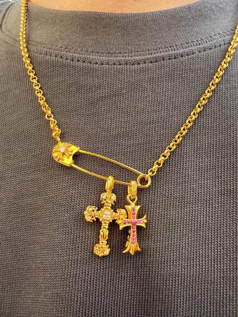 ★JSF+B 22K金メッキS925 デザイン型安全ピン付クロスネックレス_画像5