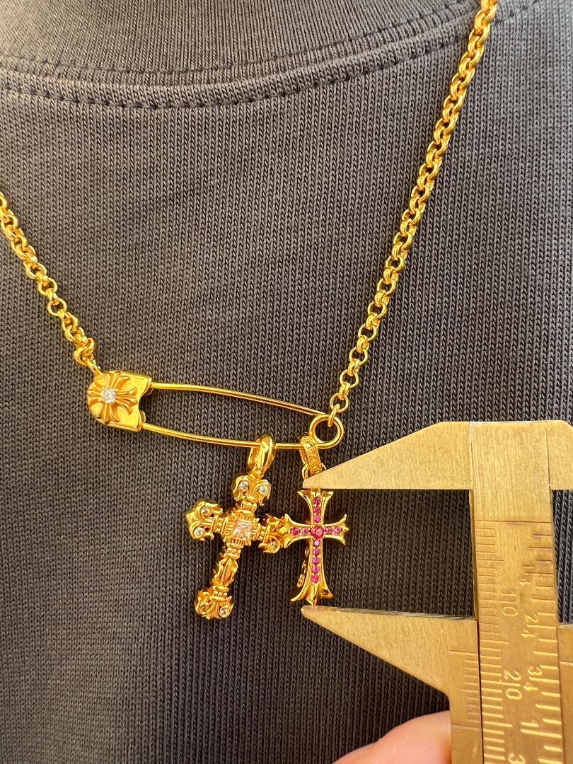 ★JSF+B 22K金メッキS925 デザイン型安全ピン付クロスネックレス_画像8