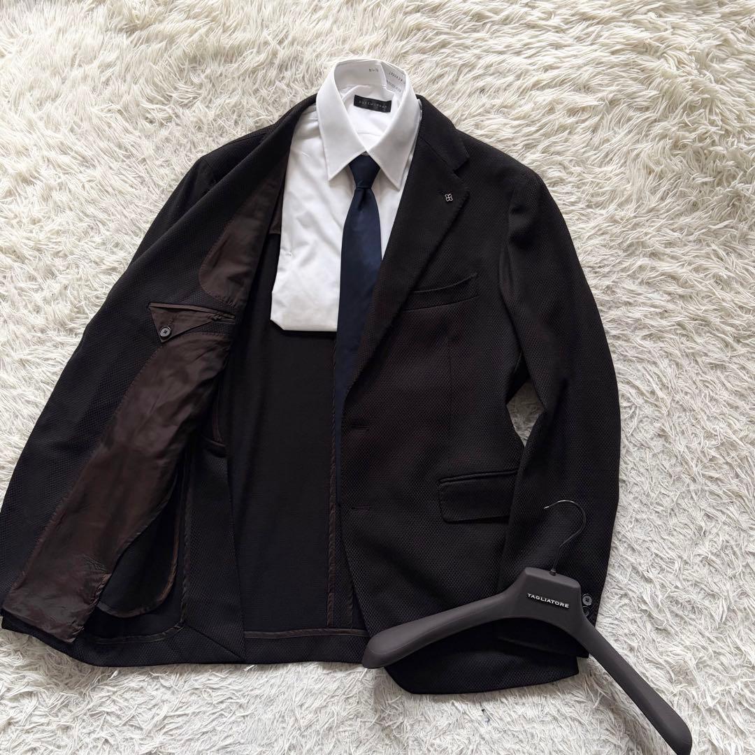 ＜美品＞ TAGLIATORE タリアトーレ 新ロゴ カシミヤ ウール ブラウン ジャケット サイズ52 Lサイズ ビジネス 結婚式_画像2