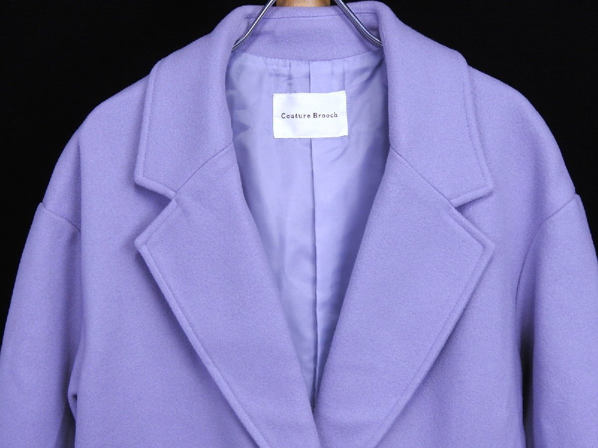 C-334 中古 未使用 ジャンク品 Couture Brooch クチュールブローチ ロングコート パープル サイズ38 M レディース アウター ジャケット_画像2