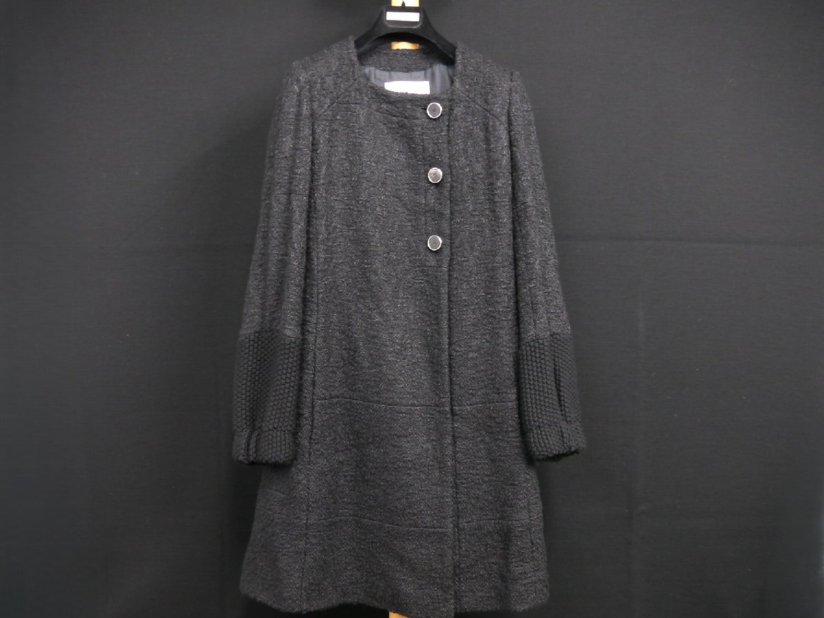 C-339 中古 ジャンク品 Chloe クロエ シルク混 ロングコート 黒 サイズ38 フランス製 ハンガー付き レディース アウター 袖ニット切り替え_画像1