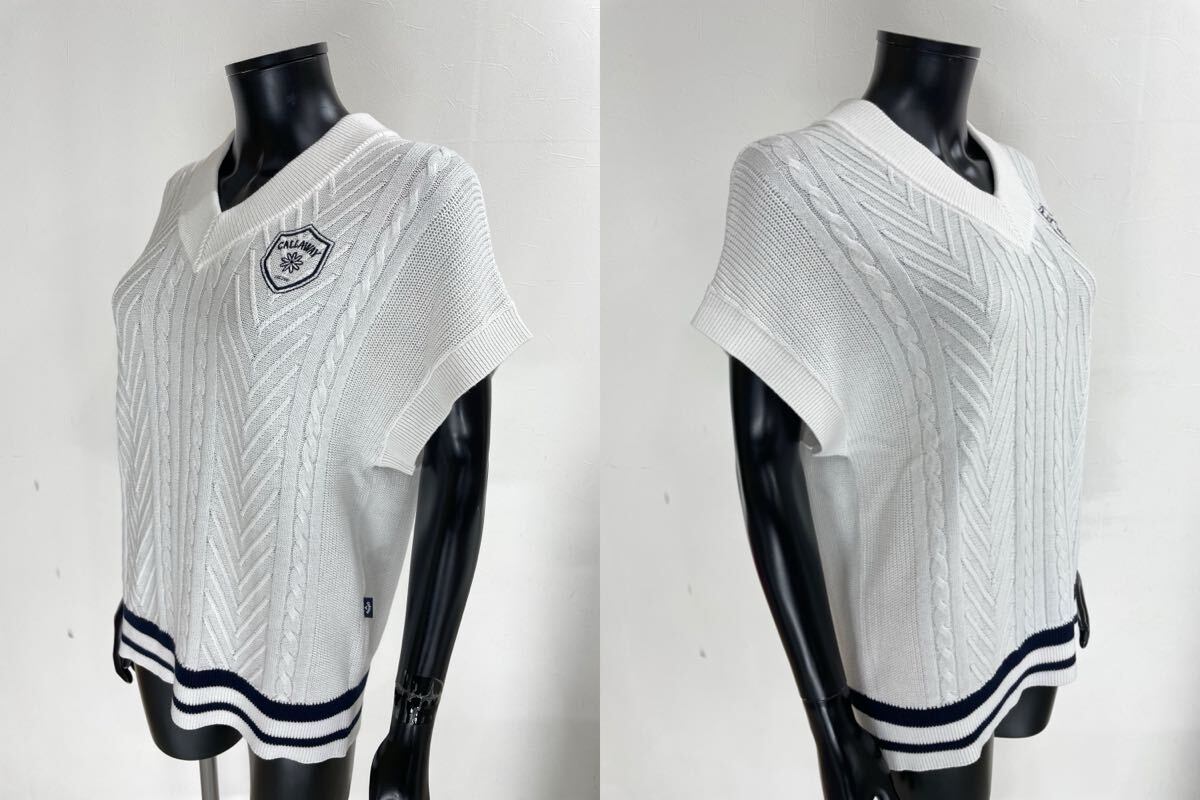 【USED】Callaway キャロウェイ アクリル Vネック ニット ベスト ロゴ刺繍 ホワイト 白 レディース L ゴルフウェア_画像5