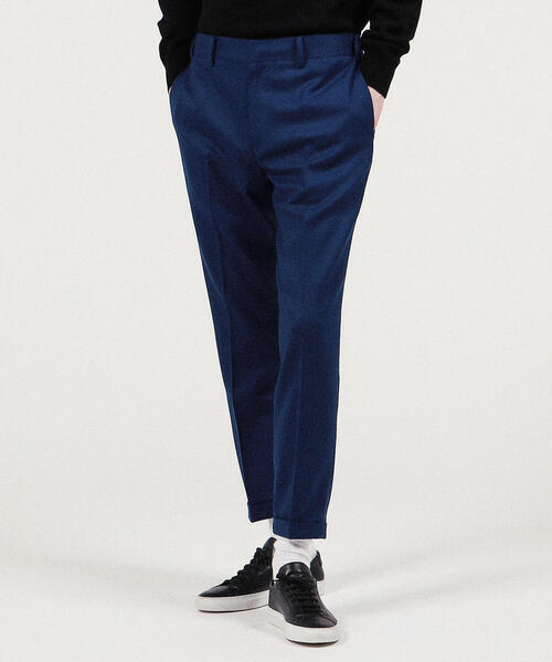 新品 TOMORROWLAND 22AW ウールポリウレタン バックシャーリングスリムパンツ 青 メンズ サイズS_画像1