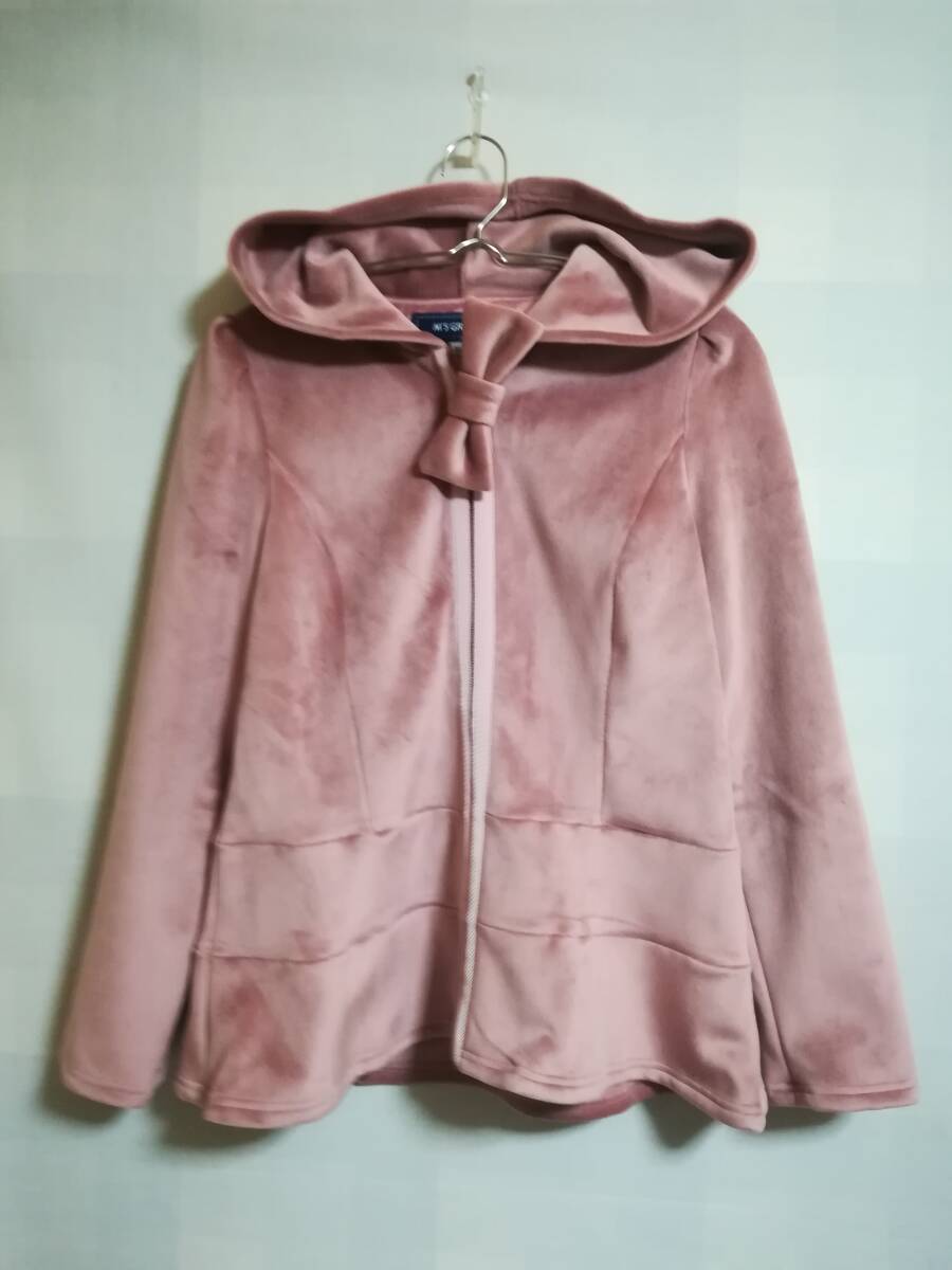 M'S GRACY 24AW リボンブローチ付 ベルべットジップアップパーカー サイズ36_画像1