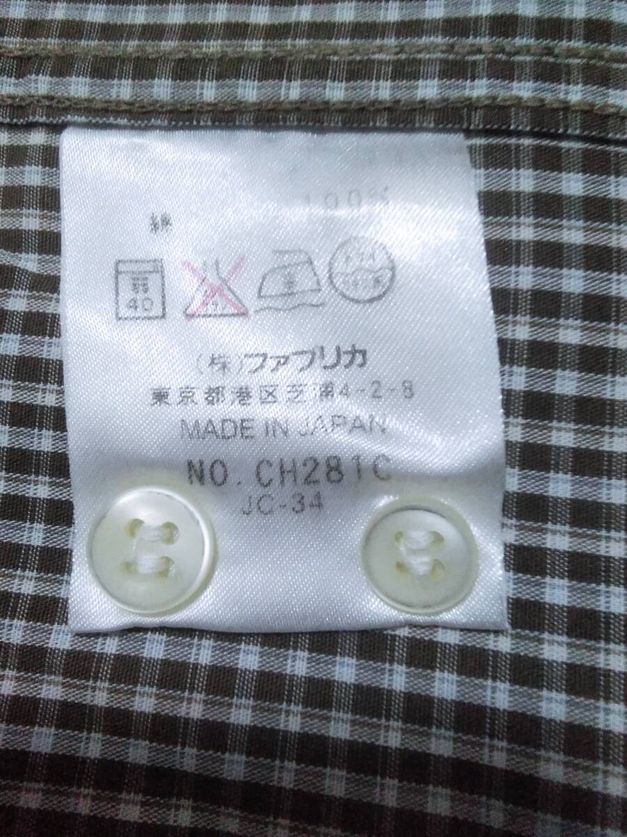 クリーニング済/サイズ3□ラコステ/ファブリカ□セミワイドカラー長袖シャツ/小わにワンポイント有、茶カーキチェック_画像6