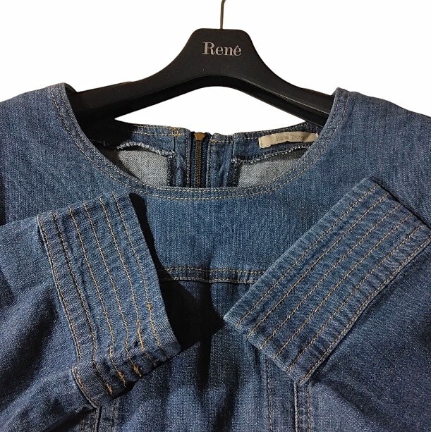 80 【Rose Tiara】 ローズティアラ デニム ワンピース 38 M ネイビー 薄手 フラワー 花 ひざ丈 膝丈 大人可愛い バックリボン レディース_画像3