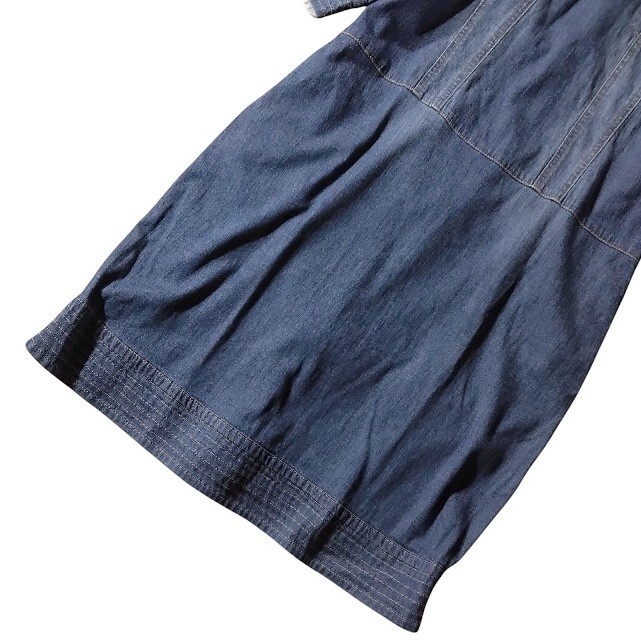 80 【Rose Tiara】 ローズティアラ デニム ワンピース 38 M ネイビー 薄手 フラワー 花 ひざ丈 膝丈 大人可愛い バックリボン レディース_画像5