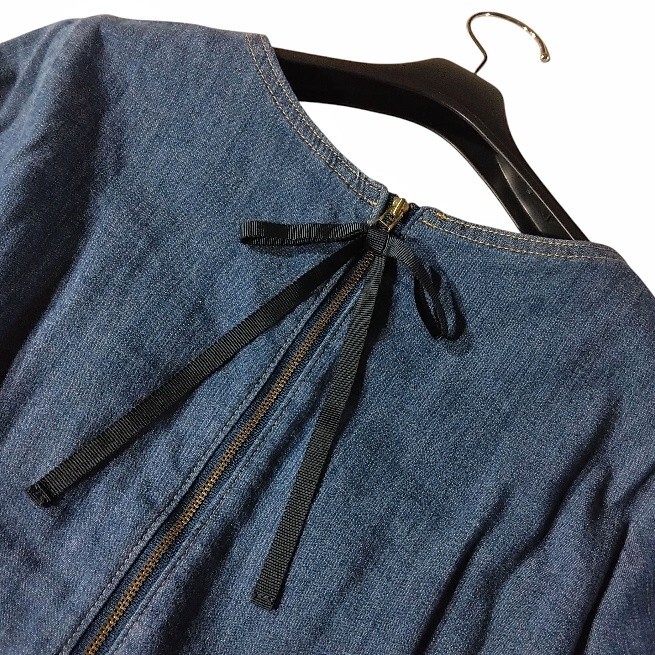 80 【Rose Tiara】 ローズティアラ デニム ワンピース 38 M ネイビー 薄手 フラワー 花 ひざ丈 膝丈 大人可愛い バックリボン レディース_画像8