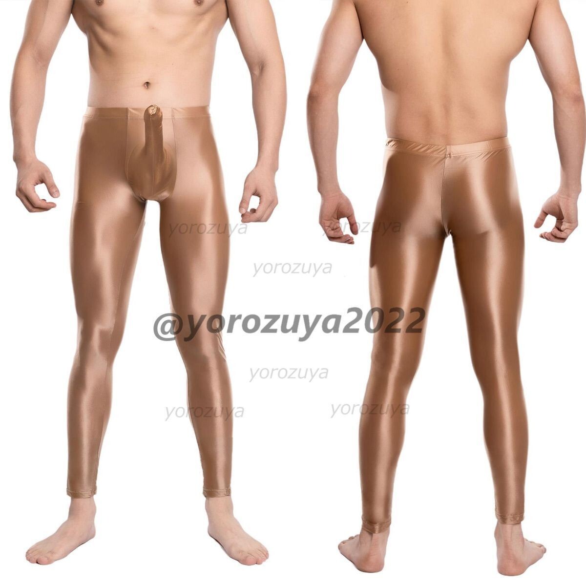 181-271-25 ツヤツヤ 光沢 サオ付き アンクル レギンス【グレーLサイズ】男性 メンズ 勃起パンツ ランジェリー ブリーフ ショーツ.2_画像2