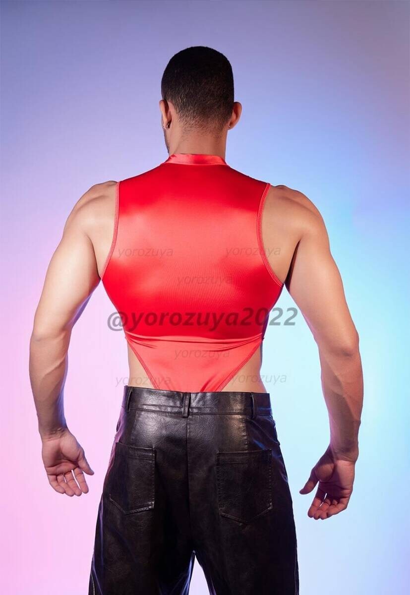 146-137-19 メンズ 光沢艶々 ハイカットスーツ 【レッドF】男性 下着 セクシー エロ コスプレ レオタード ハイレグ ジャンプスーツ .1_画像4