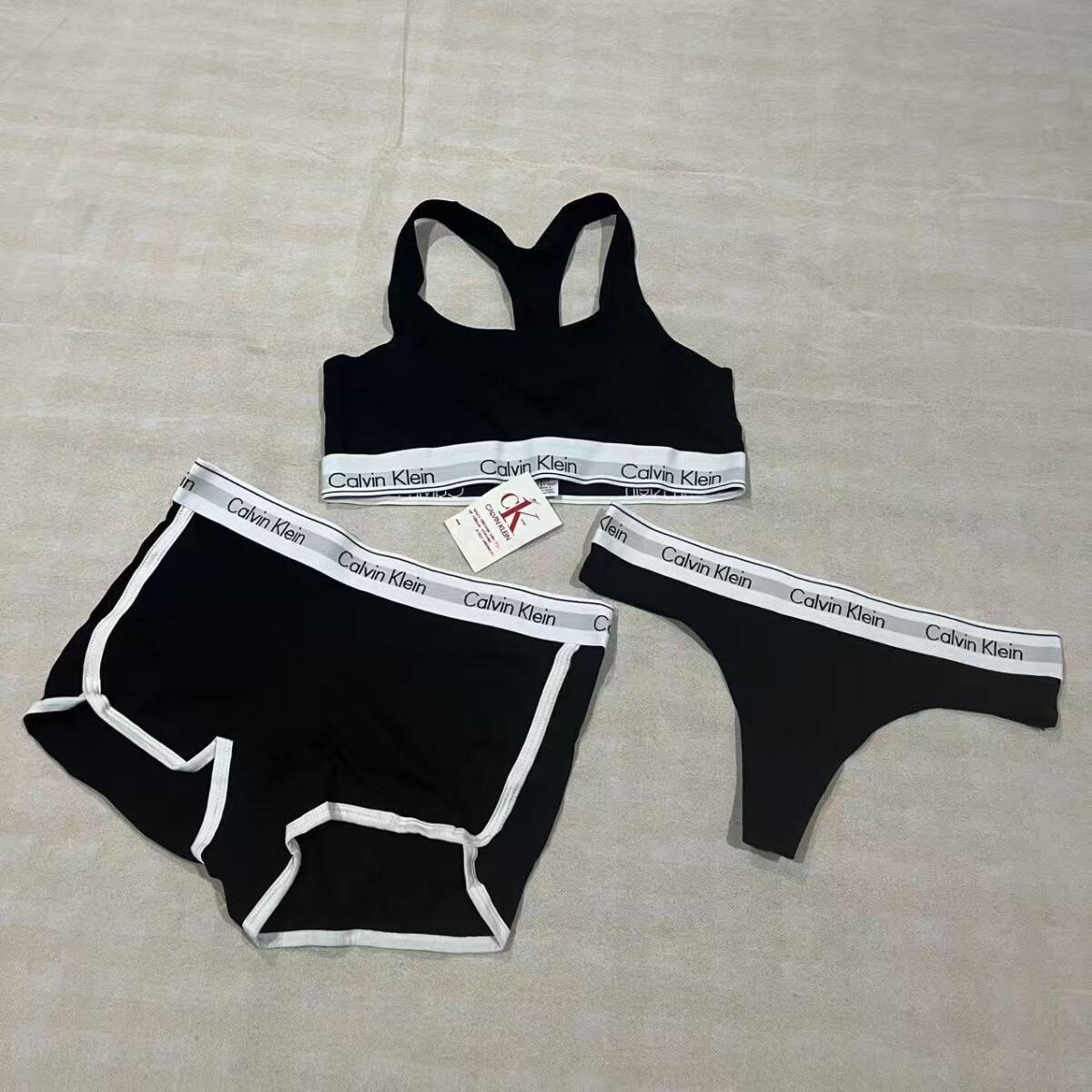 未使用品 Calvin Klein カルバンクライン 三角ブラ&Tバック/ 上下3点セット 黒 Lサイズ_画像1