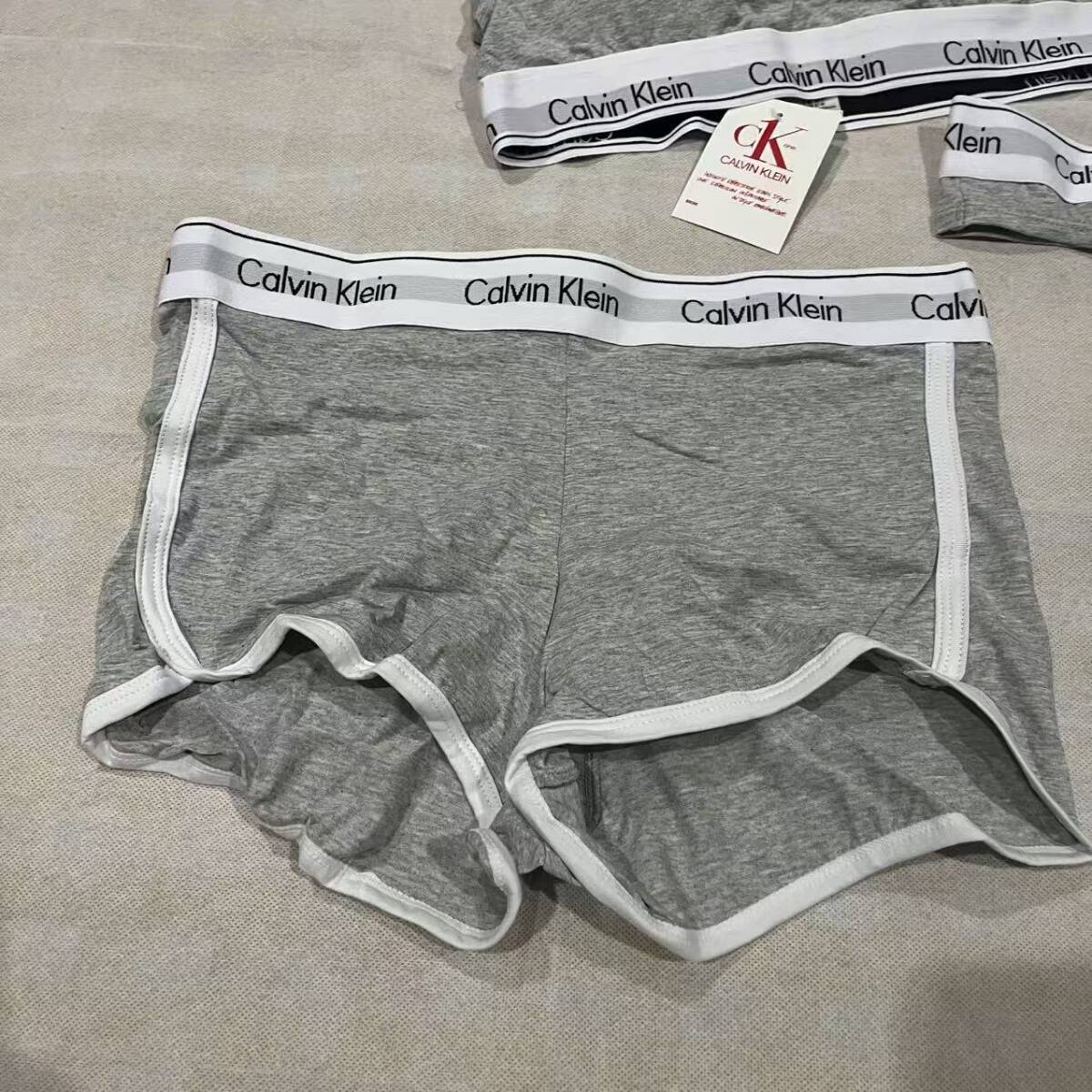 未使用品 Calvin Klein カルバンクライン 三角ブラ&Tバック/ 上下3点セット グレー L_画像4