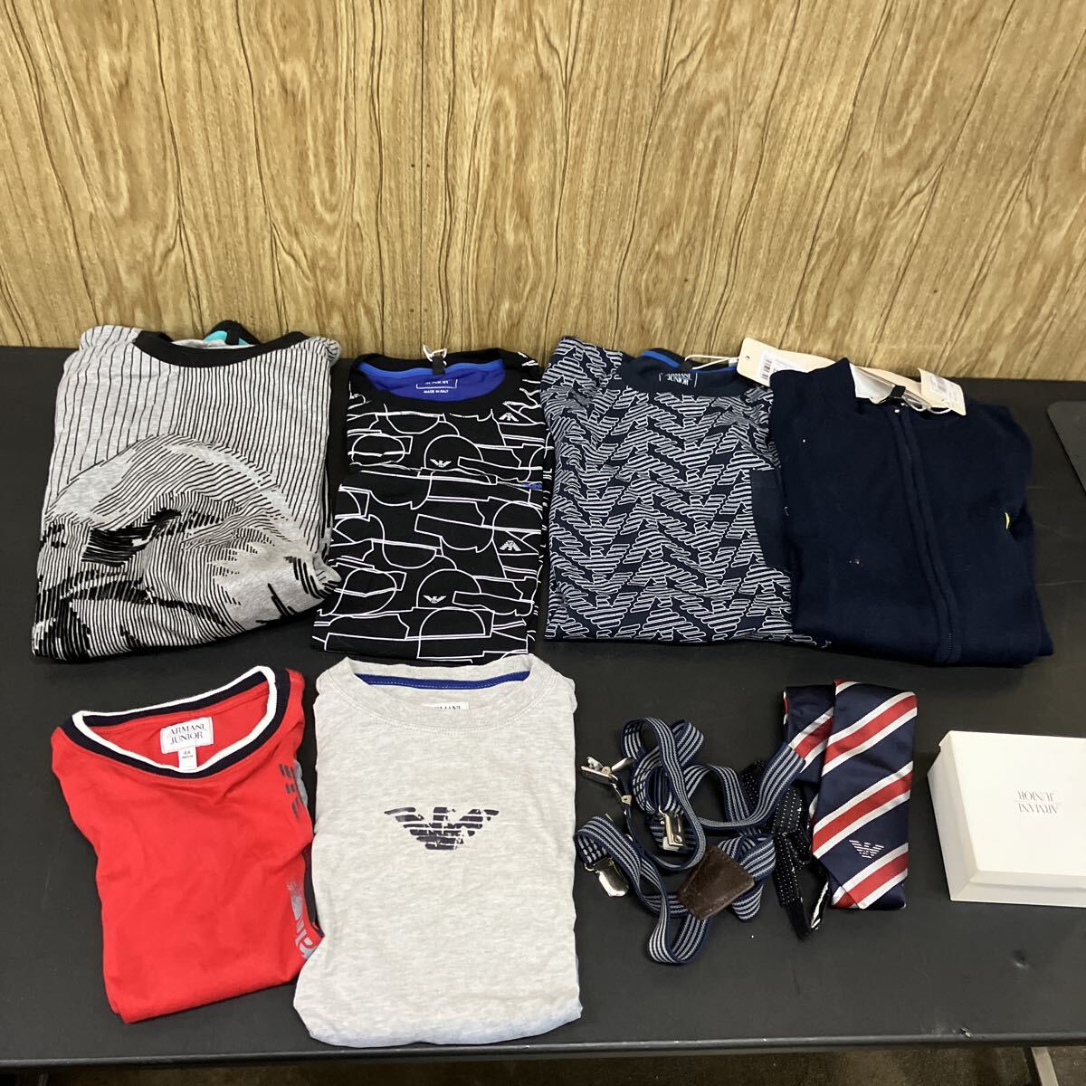 ARMANI JUNIOR/アルマーニジュニア Tシャツ/長袖シャツ サスペンダー ネクタイ/12A 8A 4A タグ付あり 8点まとめて_画像1