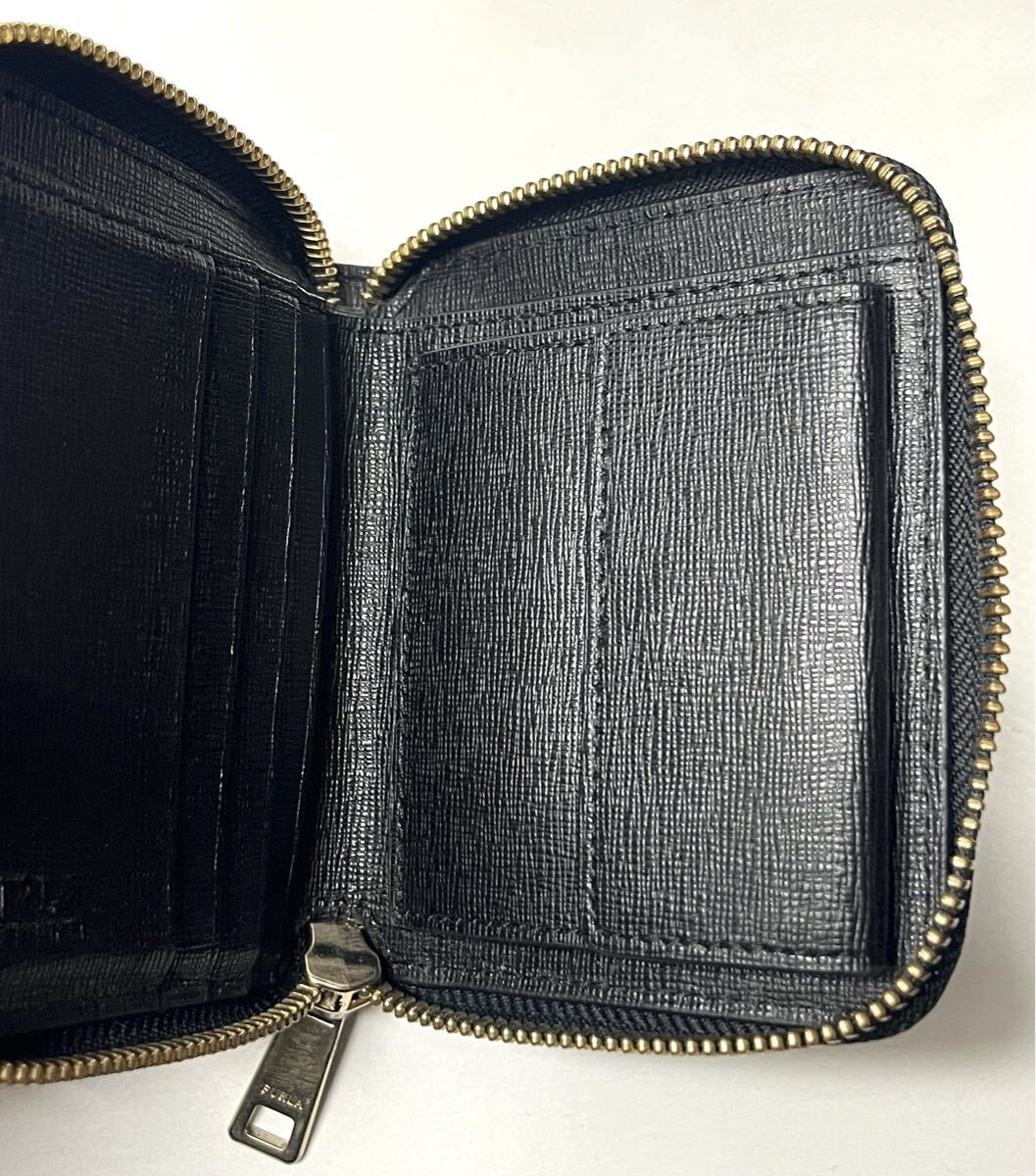 FURLA★フルラ★バビロン レザー ラウンドファスナー 二つ折り財布 無地/ブラック_画像8