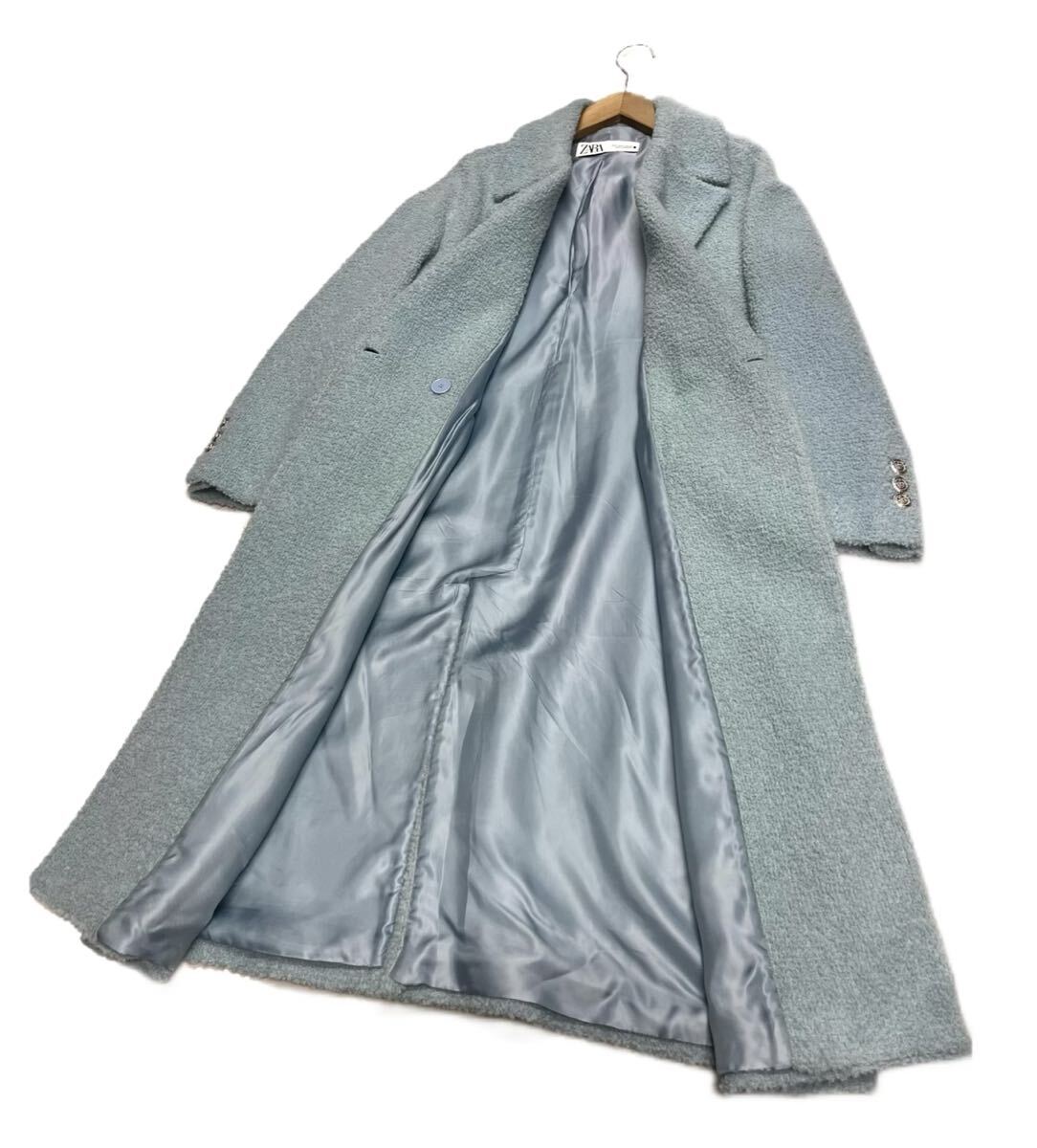 ZARA★ザラ★（USA S）ウール×ナイロン 厚手 ウール コート /水色系 銀色ボタン_画像6