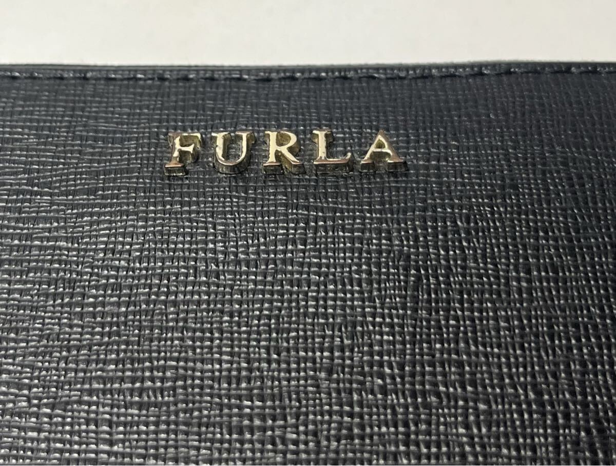 FURLA★フルラ★バビロン レザー ラウンドファスナー 二つ折り財布 無地/ブラック_画像2