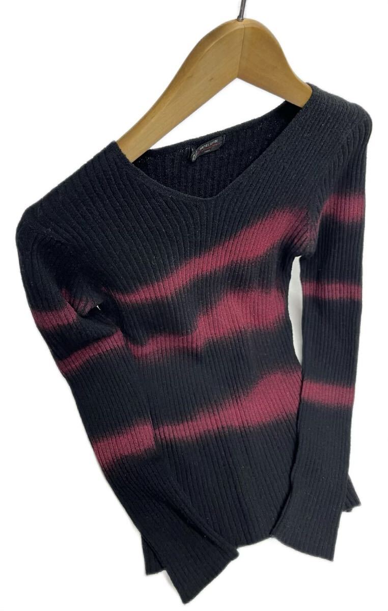 MICHEL KLEIN HOMME★ミッシェルクラン オム★（46）秋冬 ウール混 Vネック リブニット セーター メンズ/黒〜赤グラデーション系_画像5