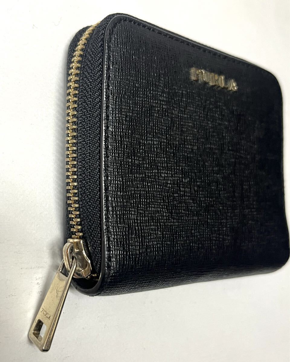 FURLA★フルラ★バビロン レザー ラウンドファスナー 二つ折り財布 無地/ブラック_画像4