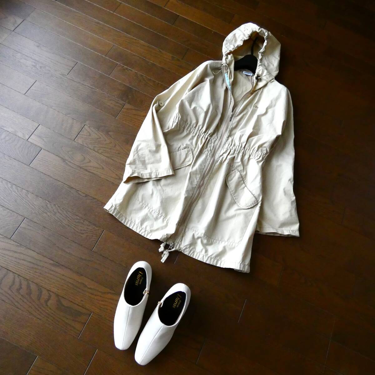 LACOSTE ラコステ ファオブリカ ベージュ フード付 ナイロン ジャンパー パーカー 40_画像1