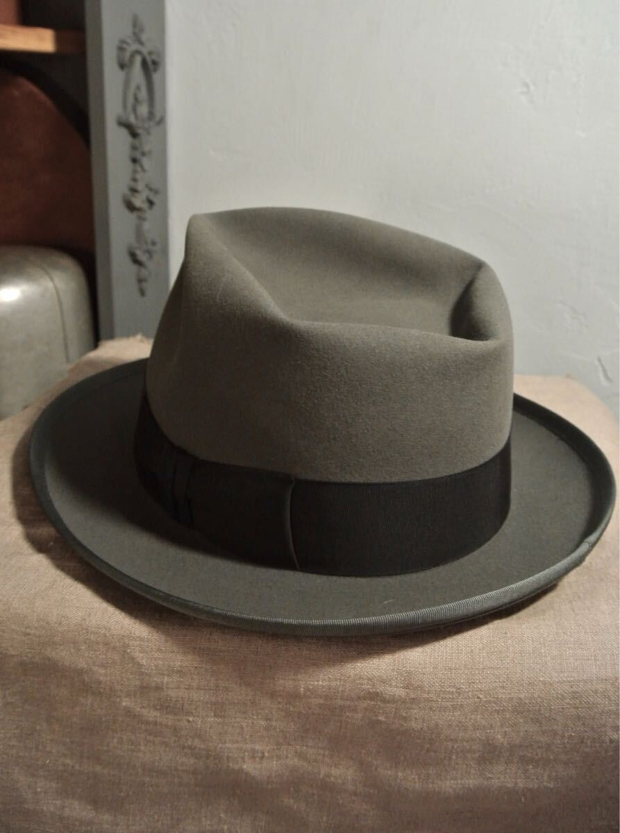 ミント！ 50s VINTAGE STETSON whippet cl 1/2 60cm ヴィンテージ ステットソン ウィペット ライトグレー ネイビー ハット ジョニーデップ _画像5