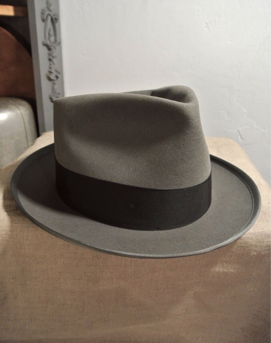 ミント！ 50s VINTAGE STETSON whippet cl 1/2 60cm ヴィンテージ ステットソン ウィペット ライトグレー ネイビー ハット ジョニーデップ _画像7