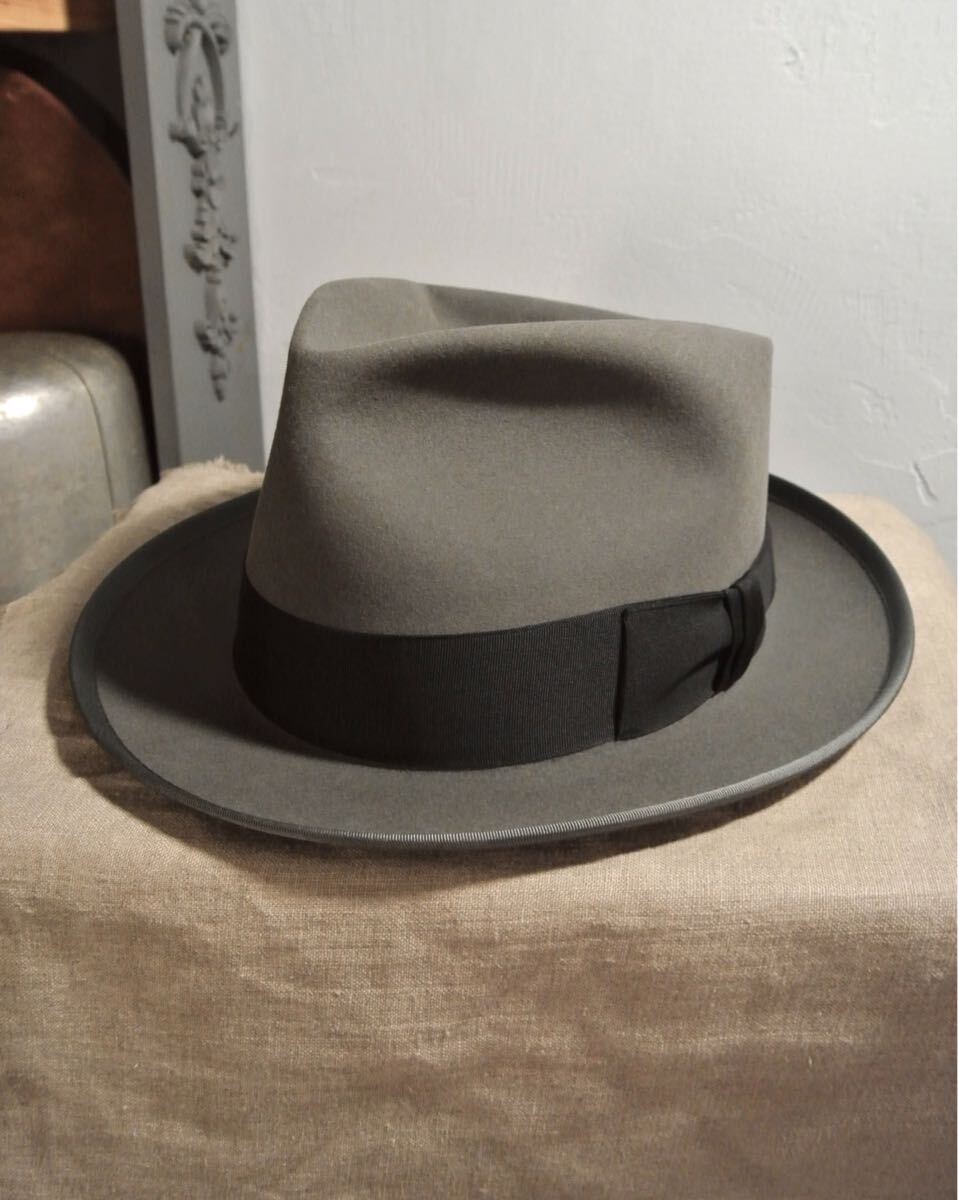 ミント！ 50s VINTAGE STETSON whippet cl 1/2 60cm ヴィンテージ ステットソン ウィペット ライトグレー ネイビー ハット ジョニーデップ _画像1