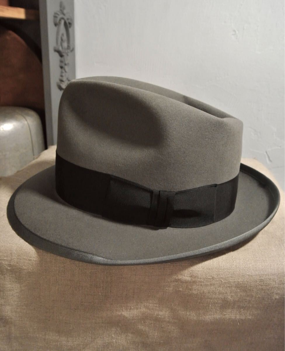 ミント！ 50s VINTAGE STETSON whippet cl 1/2 60cm ヴィンテージ ステットソン ウィペット ライトグレー ネイビー ハット ジョニーデップ _画像4