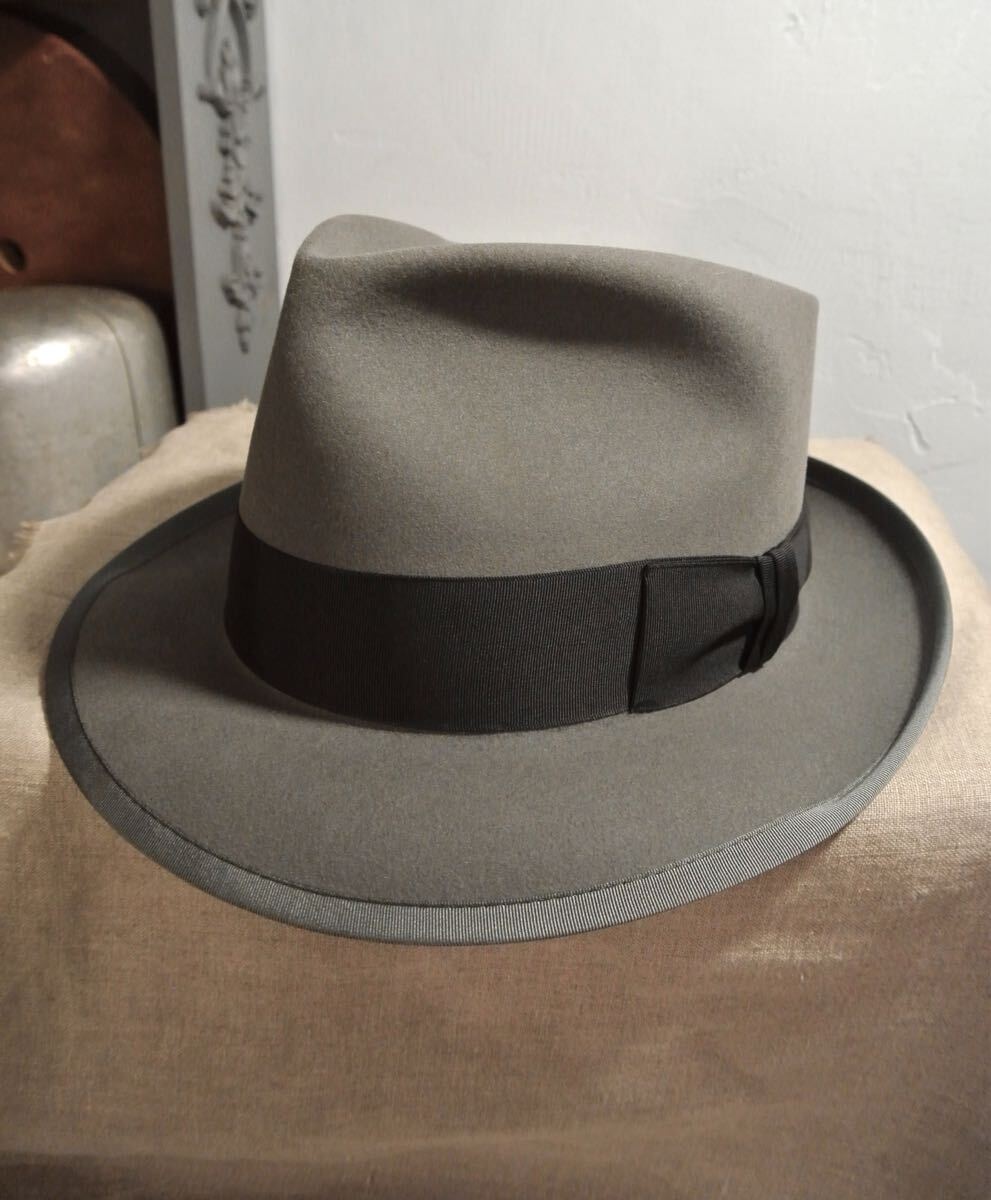 ミント！ 50s VINTAGE STETSON whippet cl 1/2 60cm ヴィンテージ ステットソン ウィペット ライトグレー ネイビー ハット ジョニーデップ _画像2