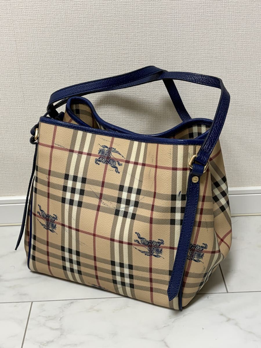 訳あり美品 バーバリー チェック柄 ハンドバッグ トートバッグ ポーチ付き_画像3
