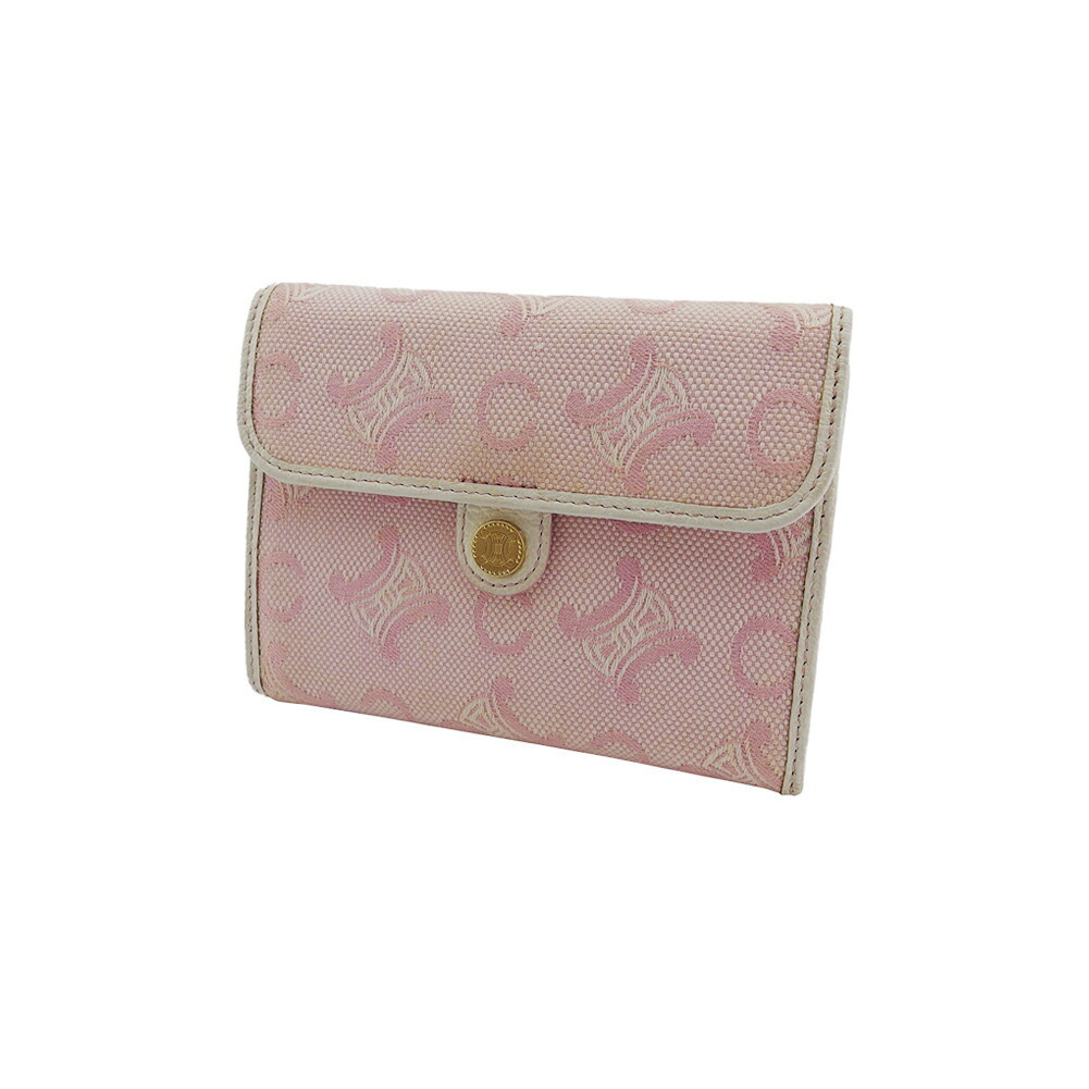 【30%OFFクーポン】セリーヌ CELINE 三つ折り財布 Cブラゾン ピンク　アイボリー　ゴールド レディース 中古_画像1