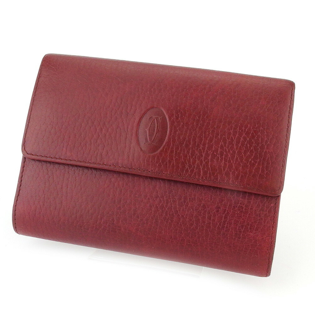 【30%OFFクーポン】カルティエ CARTIER 三つ折り財布 マストライン ボルドー ゴールド レディース 中古_画像1