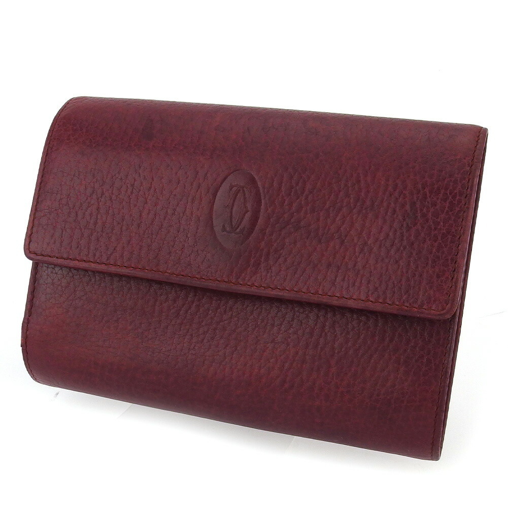 【30%OFFクーポン】カルティエ CARTIER 三つ折り財布 マストライン ボルドー ゴールド レディース 中古_画像1