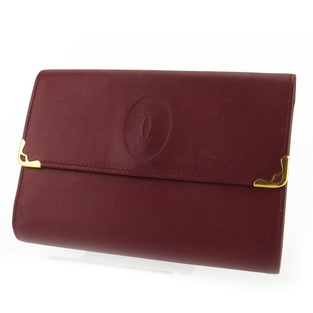 【30%OFFクーポン】カルティエ CARTIER 三つ折り財布 マストライン ボルドー ゴールド レディース 中古_画像1