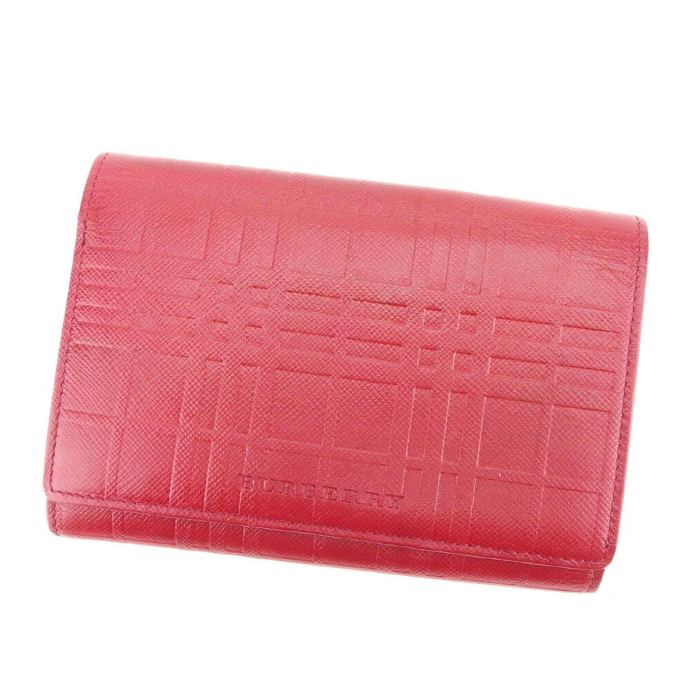 【30%OFFクーポン】バーバリー 三つ折り 財布 L字ファスナー レディース レッド 中古_画像1