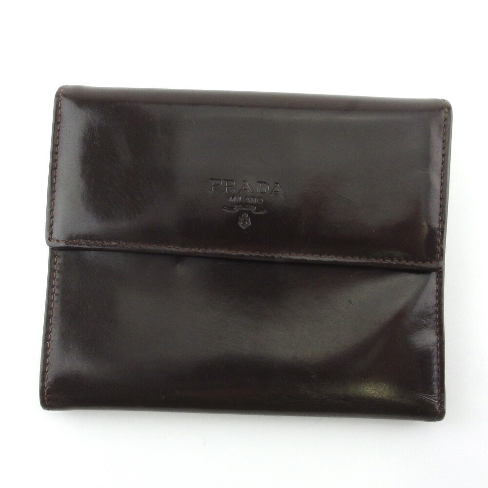 【30%OFFクーポン】プラダ PRADA 三つ折り財布 ロゴ ブラウン レディース 中古_画像1