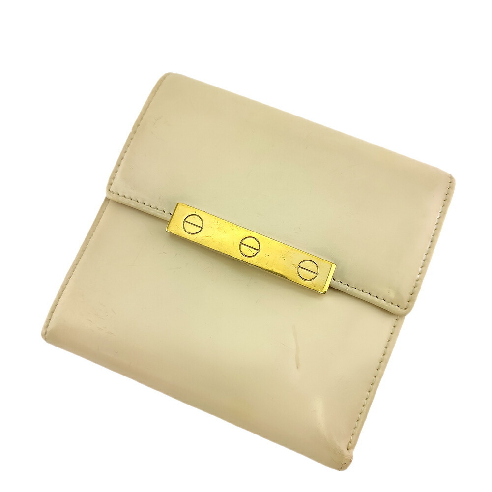 【30%OFFクーポン】カルティエ CARTIER 三つ折り財布 ラブコレクション ベージュ ゴールド レディース 中古_画像1